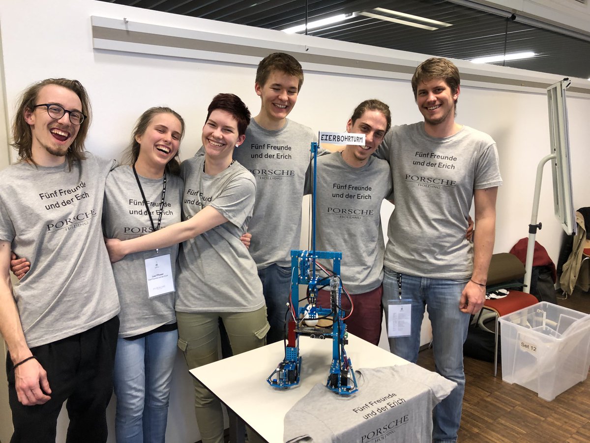markus_watzik's tweet photo. We are ready! „5 Freunde und der Erich“ fiebern auf‘s Finale! Wird spannend - der Eierbohrturm ist bereit! See U at @RobothonSBG @fhsalzburg @Porsche_IT @PorscheHolding https://t.co/xbaCpfSLKG