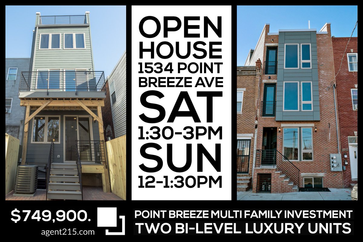 AGENT_215's tweet photo. ☀️Stop by our Point Breeze open house this weekend. Its a TWO UNIT MULTI FAMILY property. 😍Superior new construction with luxury finishes at a great price! #openhouse #newcconstruction #agent215 #pointbreeze #Southphilly #bhhsfoxroach #philadelphia #duplex #investmentproperty https://t.co/7fBvOF1gZw