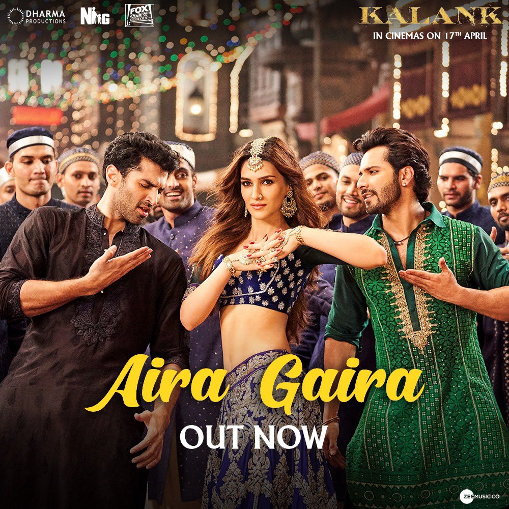 kritigreatsanon's tweet photo. Saiyyan mera #AiraGaira nathukhaira 😉 Song out now https://t.co/I9MqUDkKea💃🏼
.
@kritisanon
#4DaysToKalank #Kalank @duttsanjay #AdityaRoyKapur @Varun_dvn @aliaa08 @sonakshisinha @MadhuriDixit @abhivarman @ipritamofficial @ZeeMusicCompany https://t.co/T8K7mEVXdW