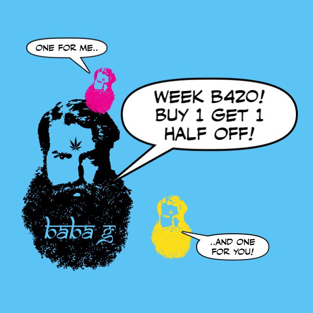 Baba_G_DIY's tweet photo. It’s so close you can taste it! 420 special April 15th-20th Buy 1 get 1 half off! Use coupon code B420 at checkout. 
.
.
Tag a friend in the comments 👇 for a chance to win a limited edition Baba G 420 T-shirt designed by @13thcollective. Winner will be announced on 4/20! https://t.co/8l0DT24O46