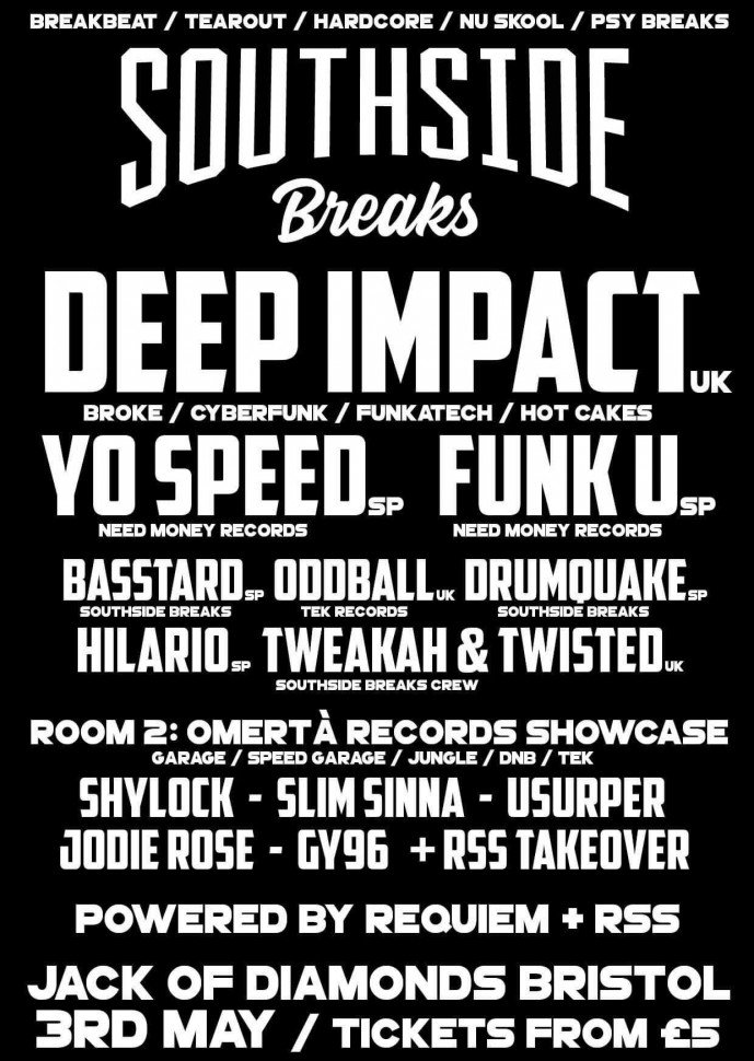 #SouthsideBreaks Launch Party: #DeepImpact / #YoSpeed / #FunkU afterdark.co/events/bristol…  #Breakbeat #Tearout #Hardcore #NuSkool #PsyBreaks