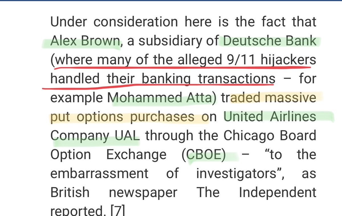 Alex Brown & Sons, ABS, where Buzzy Krongrad worked was purchased by Deutsche Bank in 1999. ABS is where the 9/11 hijackers handled their banking transactions AND coincidentally where  @united put options were traded