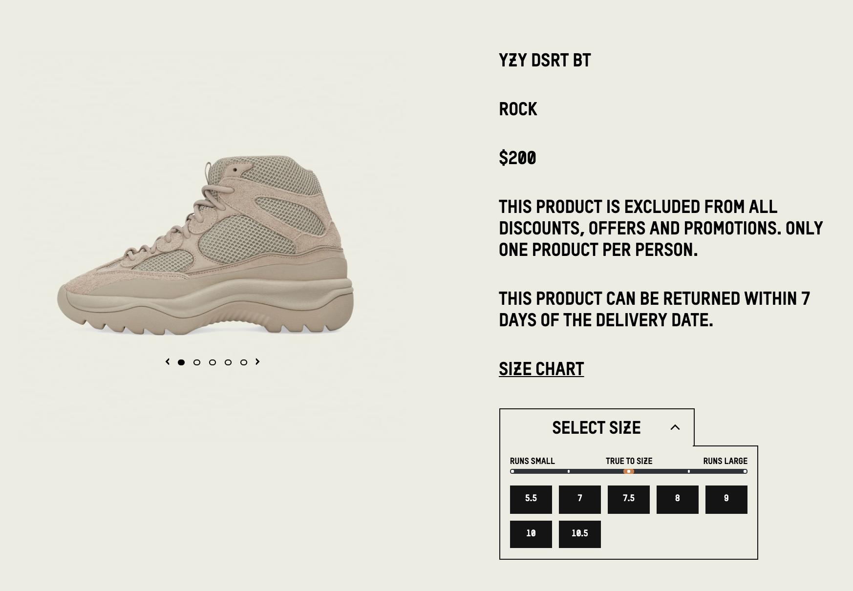 yeezy desert boot size chart