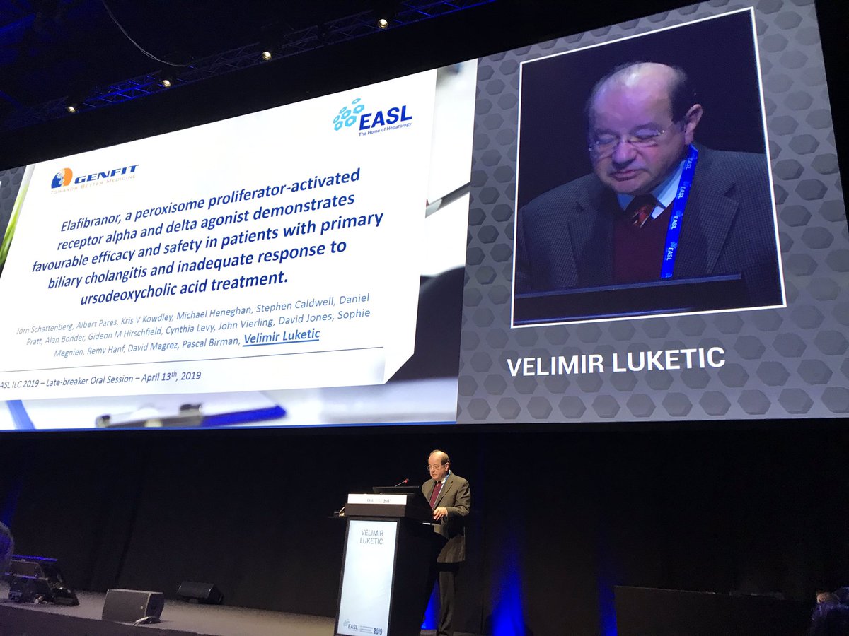Samarth_Ptel's tweet photo. #ILC2019 Dr. Luketic discussing safety and efficacy of Elafibranor in PBC. @EASLnews @EASLedu https://t.co/3rLvEz7XC7