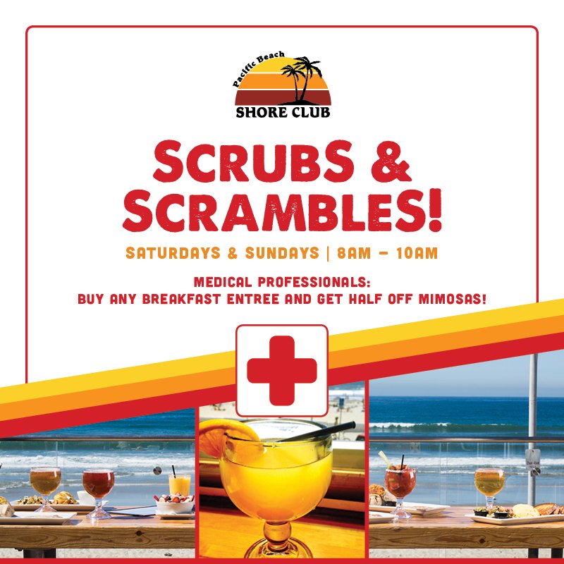 pbshoreclub's tweet photo. Have you heard? ๐จ Every Saturday & Sunday from 8am-10am all Medical Professionals enjoy any breakfast entree & get half off mimosas ๐ฅ And did we mention...we launched our new breakfast menu, so come check it out! Link in bio for a preview! ๐ณ๐ฏ๐ฅ#scrubsandscrambles #PBshoreclub https://t.co/v4HdCxsFyw