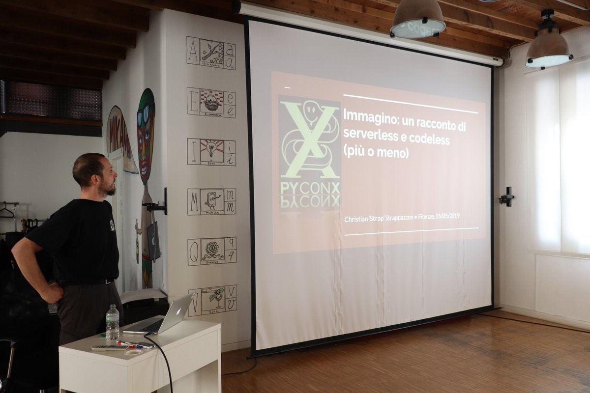 PythonMilano's tweet photo. @cstrap ci parla di Immagino: un racconto di serverless e codeless (più o meno). https://t.co/ePGt8VMpfi