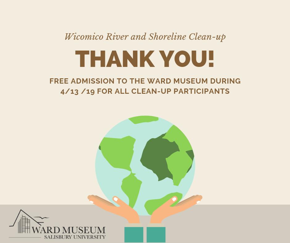 WardMuseum's tweet photo. Thank you to all of today's Wicomico River and Shoreline Clean Up participants for working to protect and preserve our local waterways!

The Ward Museum is offering Free Admission on 4/13/2019 to all clean up volunteers. When you visit, just let us know you were a participant! https://t.co/tjTFWlqebx