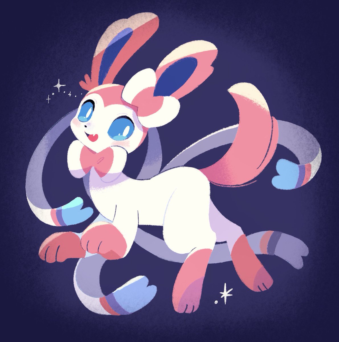 sylveon no humans pokemon (creature) solo blue eyes open mouth smile fang  illustration images