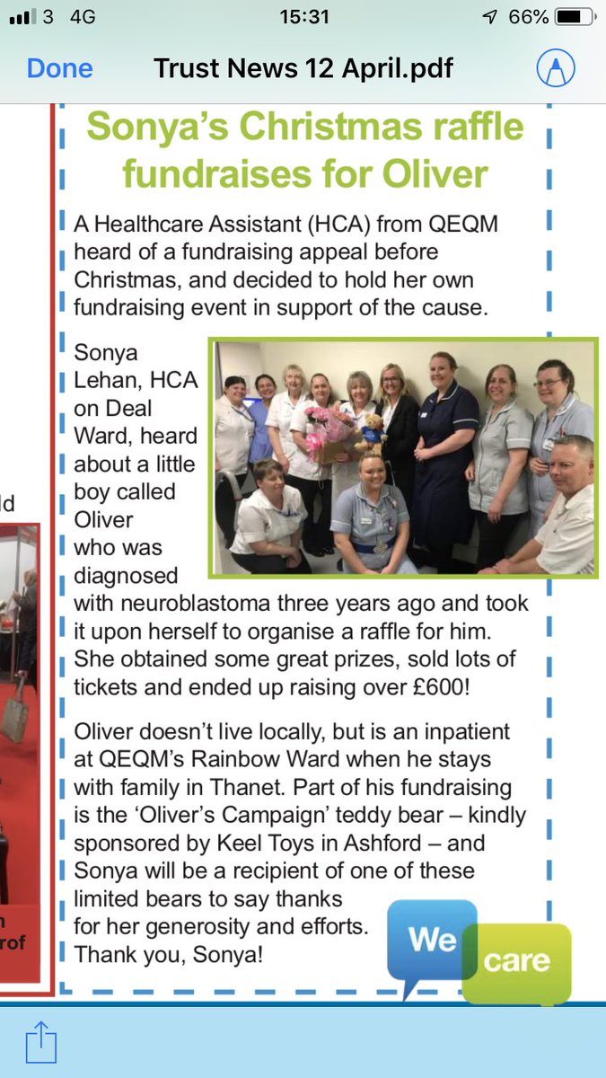 CampaignOlivers's tweet photo. Lovely that staff from QEQM Hospital in Margate recognised for their fundraising to help Oliver! Thank you Sonya! https://t.co/zLU6nungu1