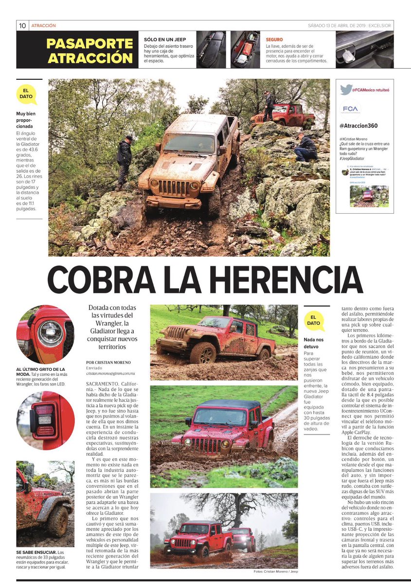CeballosMex's tweet photo. Este Sábado no se pierdan #LosExpertosOpinan de el periódico @Excelsior en @Atraccion360 con la experiencia de @XCristianMoreno a bordo de la Nueva @JeepMx GLADIATOR de @FCAMexico “La PickUp más divertida del mundo” https://t.co/zqfzi0HmNF