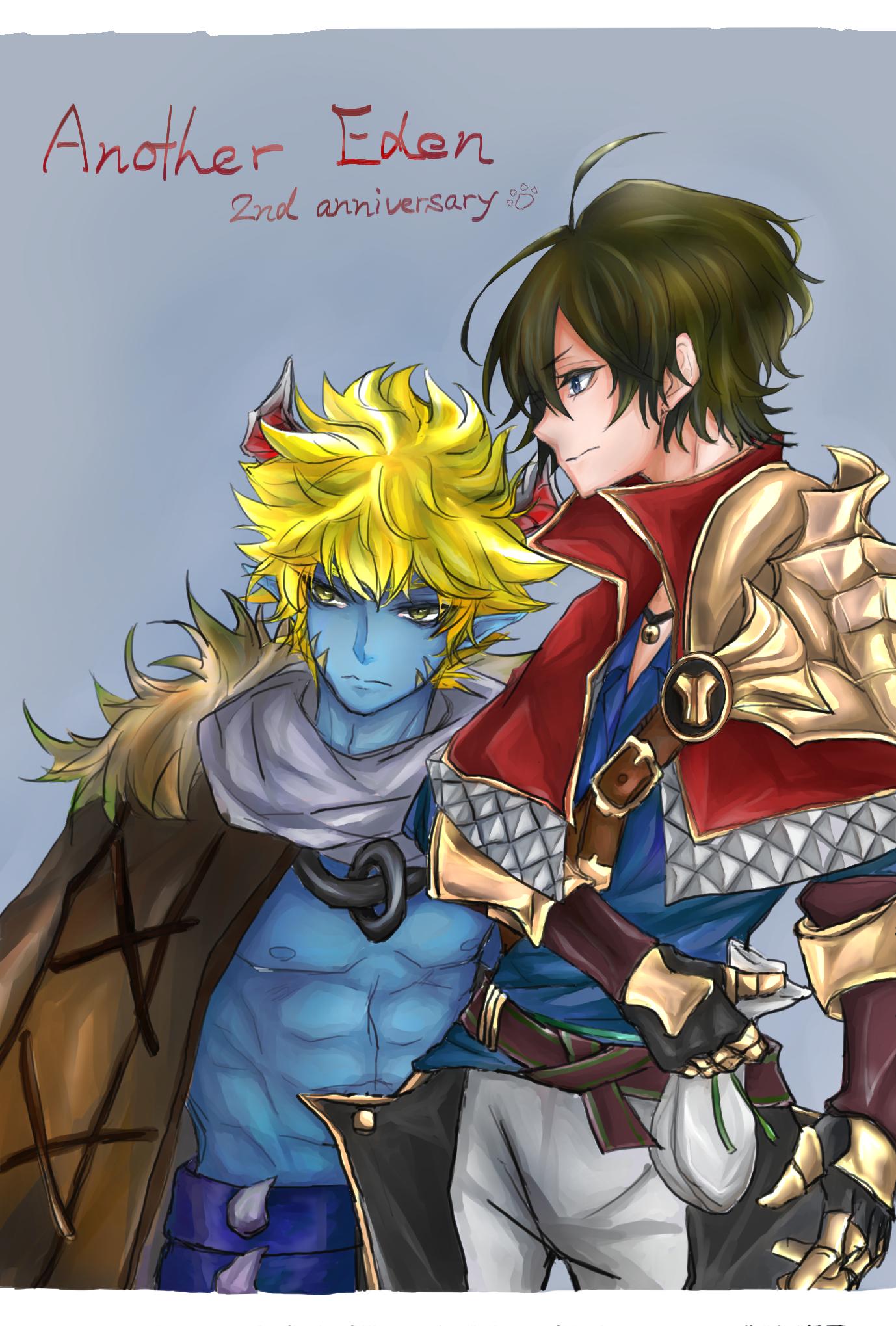 猫村 遅れましたが アナデン二周年おめでとうございます これからも応援しております アルド君とギルドナでお祝いイラストです アルド君一位おめでとう アナザー絵デン アナザーエデン2周年 アナザーエデン T Co 4tlwstqjky Twitter