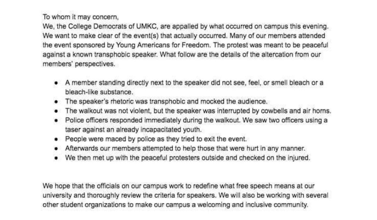 phlchristo's tweet photo. The UMKC College Ds have called upon the university to “redefine free speech.” How about this: NO. Taxpayer-funded academics don’t get to re-author our First Amendment. We will not undo one of human liberty’s greatest triumphs to protect the delicate feelings of college students. https://t.co/Gh17x3zZaW