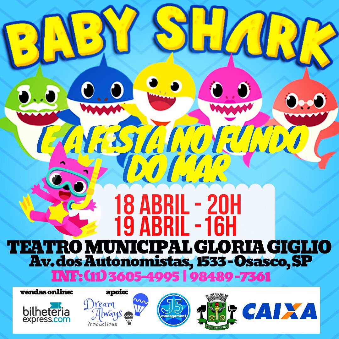 josedouglas's tweet photo. [AGENDA] BABY SHARK em Osasco, dias 18 e 19 de abril. Garanta seu Ingresso em: https://t.co/PKAW5yz44k https://t.co/bdrIzd2kWX