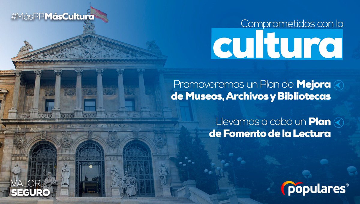 PPdeLugo's tweet photo. Convertiremos la cultura en una prioridad social y política. Desde @populares proponemos:

👉 Plan de mejora de museos, archivos y bibliotecas.

👉 Plan platea 3.0: el mejor teatro llegará a toda España.

👉 Beneficios fiscales para los mecenazgos y patrocinios

#MásPPMásCultura https://t.co/7KYOXPA68j