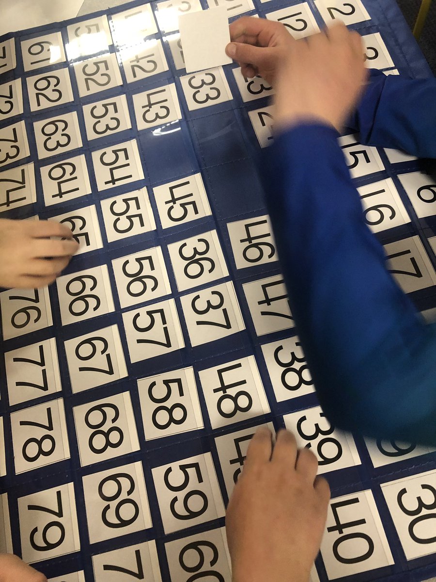 mdoconnell16's tweet photo. Unpacking and filling in our new 100 pocket chart led to lots of discussion among these 1st graders about why numbers in the 30s were on the “40 row.” They filled in the tens and used that as guidance. Look closely. So much information #mathinterview @PFDoyonSchool https://t.co/ym8JRqKSCu