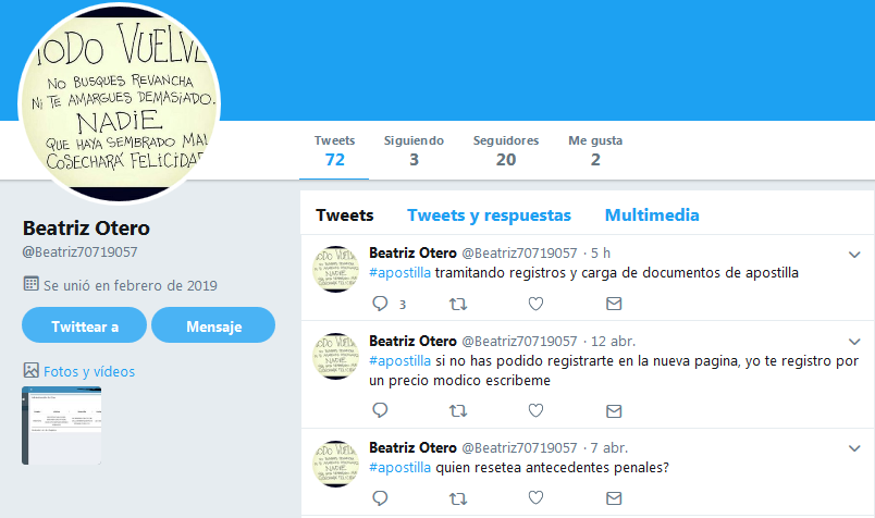 Walder_Martz's tweet photo. Si no tienes tiempo/medios para registros en webs del GOB
Al contratar servicios de terceros gestiones web

Visita el perfil, comentarios, etc

Evite ser estafado por personas de baja calaña 
como con esta @Beatriz70719057

#Apostilla #Gtu #PasaporteExpress #AntecedentesPenales https://t.co/N7I9ulDasn