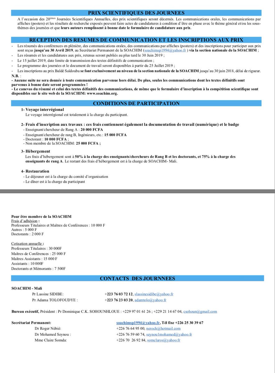soachim's tweet photo. 20èmes Journées Scientifiques Annuelles de la SOACHIM #Bamako2019 #Mali https://t.co/g2iSiExgJC