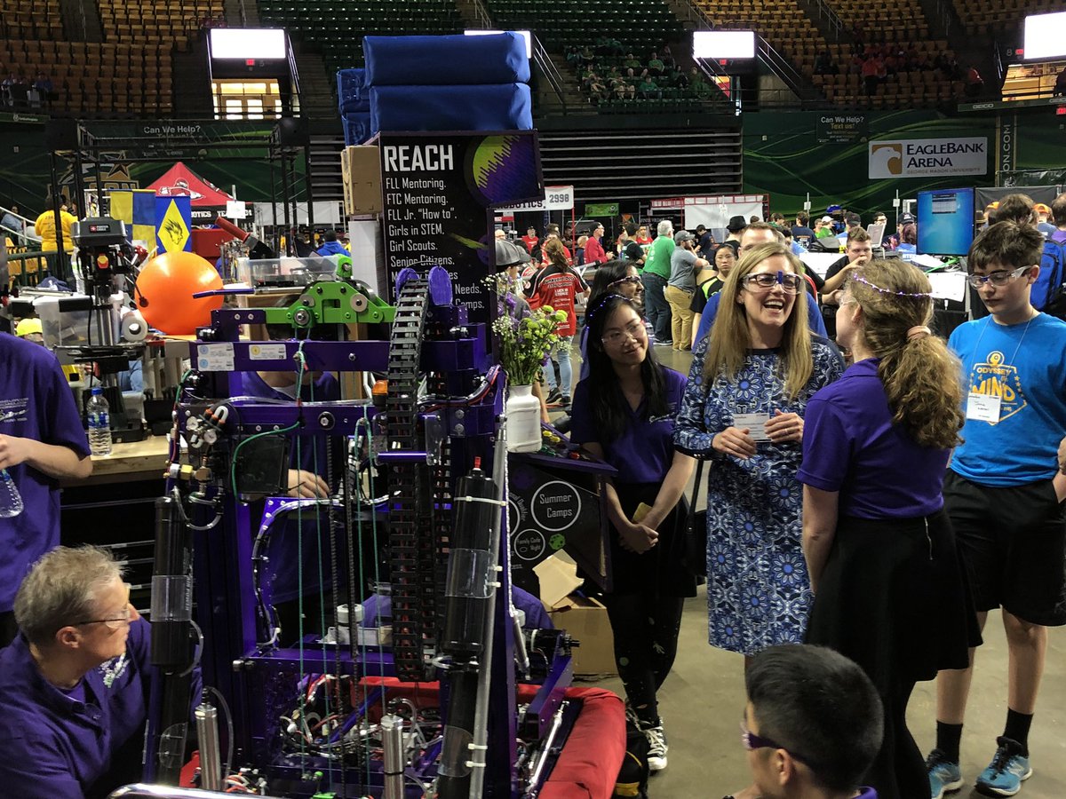 RepWexton's tweet photo. I brought my son Jamie with me to the @FRCTeams Robotics Competition (pretty cool mom &amp; son trip!), and it was awesome to see so many #VA10 high students participating. If these young people are our future, I feel pretty good! #MoreThanRobots https://t.co/9f4KDJwnnH
