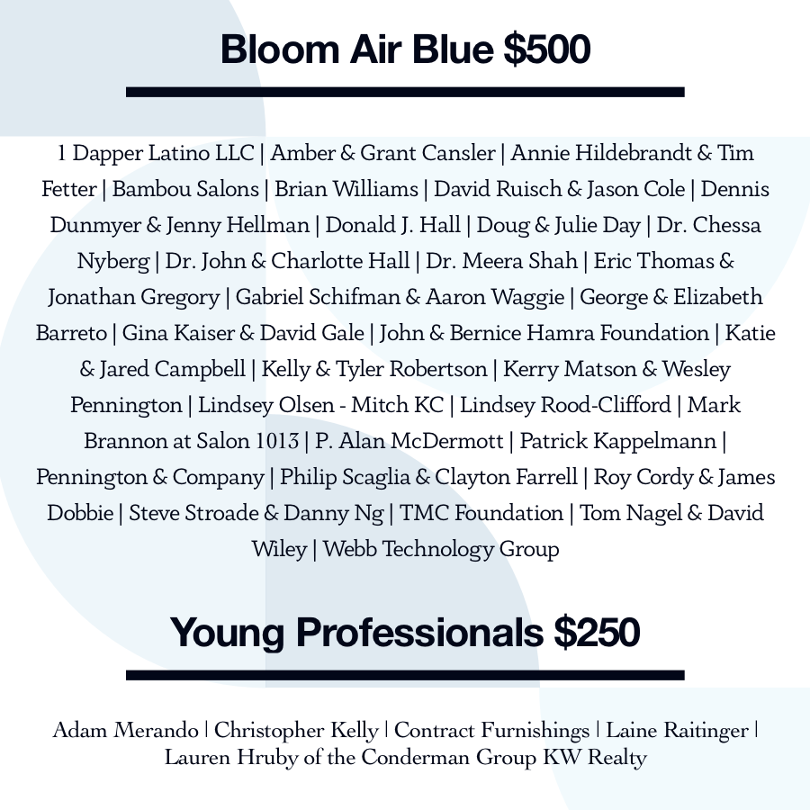 bloompartykc's tweet image. This is your captain speaking. We would like to take a minute to highlight our First Class Flyers with donations of $500 and $250. Thank you for helping community health reach new heights with your generous donation.