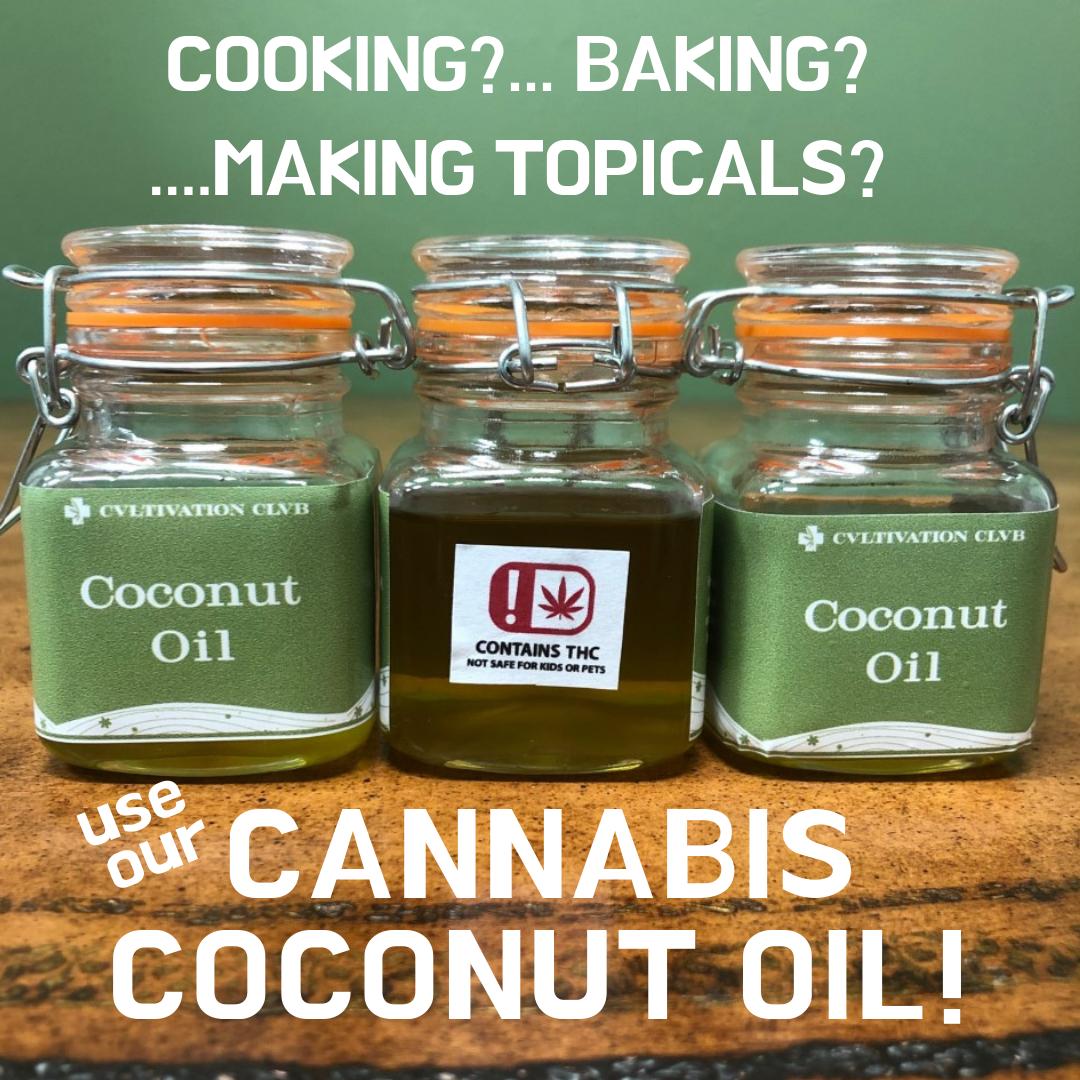 CvltivationC's tweet photo. We have some THC infused Coconut Oil that is out of this world! Come in and get your self some! Perfect for edibles! #Cooking #Coconut #Edibles #TheClvb #THC #Infuse #Munchies #Saturday #Flower #Terpenes #CBD #Hybrid #Sativa #Indica #Oil https://t.co/1C0VwxT5mL