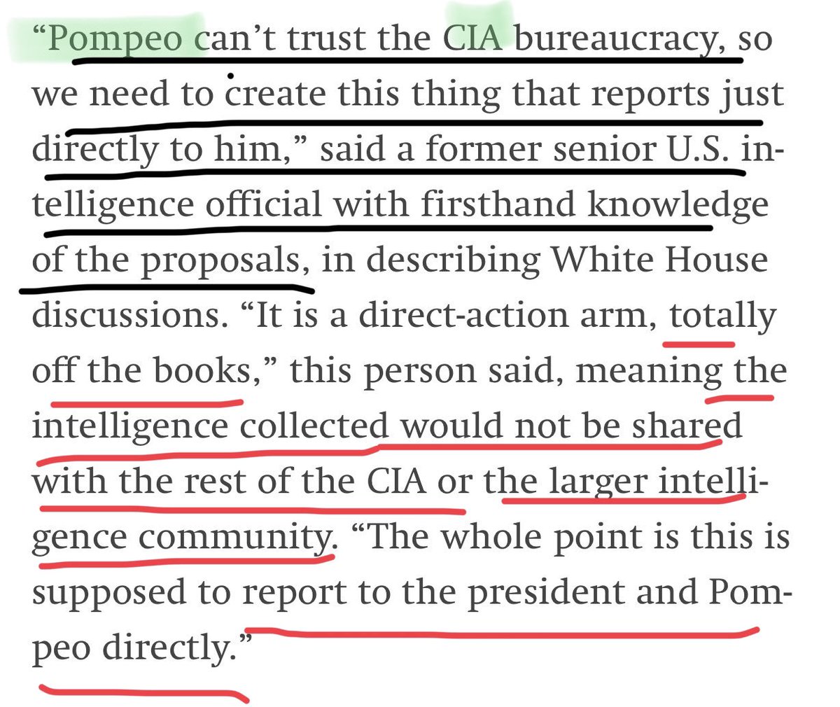 ”The intelligence apparatus would be used to justify the Trump administration’s political agenda” - because Pompeo does NOT trust the CIAcc  @JohnBrennan
