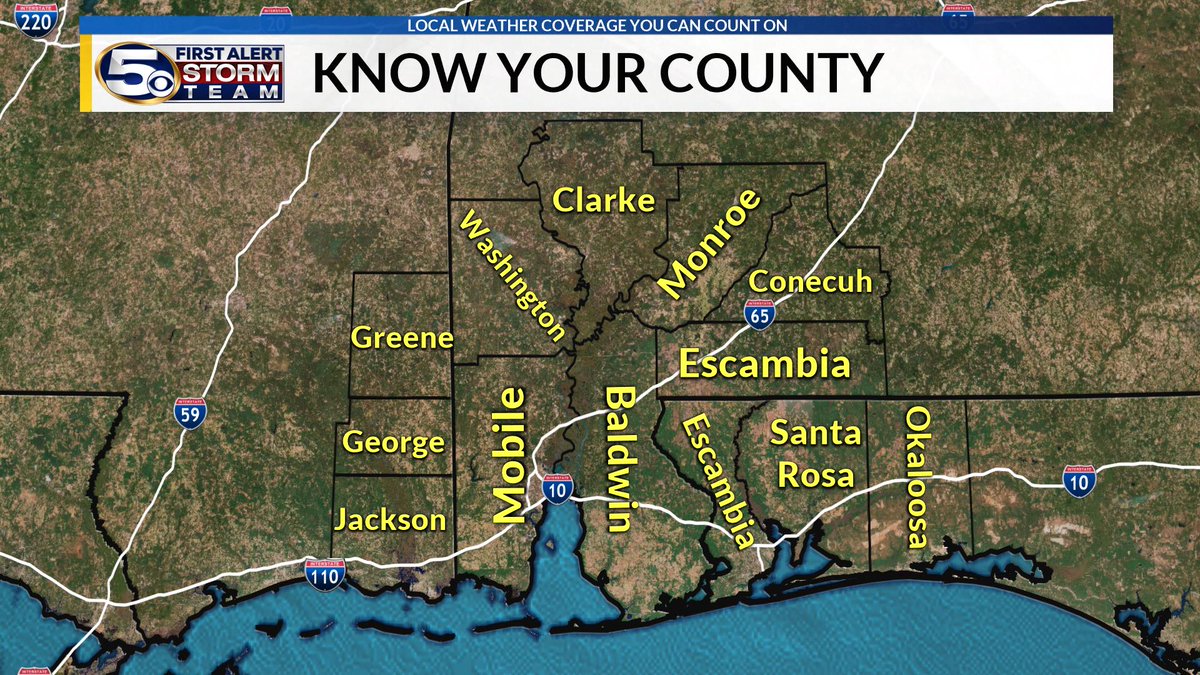 TaylorSaralloWX's tweet photo. With some people visiting for spring break, it is important to know what county you are in and what counties surround you BEFORE a weather event. Watches and warnings are issued by county. Study this map or even print it out to use as a reference during a severe weather event. https://t.co/AFz0R4s1tw