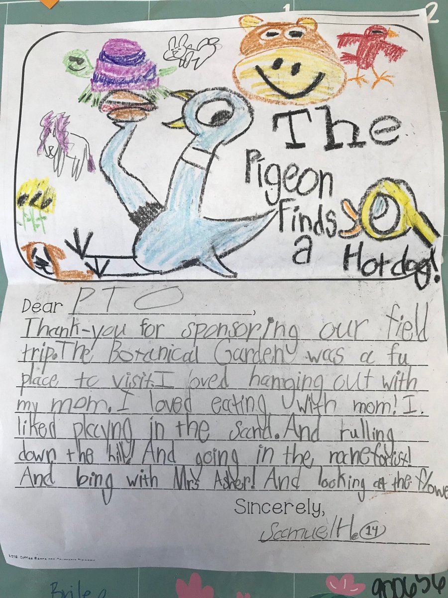 casher_1stgrade's tweet photo. This Thank-you note to PTO made my day! This kid can draw AND write! #firstgraderocks @AesBulldogs https://t.co/4vnBiMMrHM