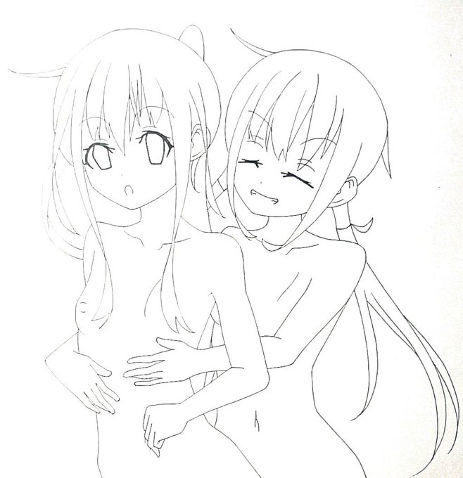 さっちんとふみぃちゃん線画～～～ 