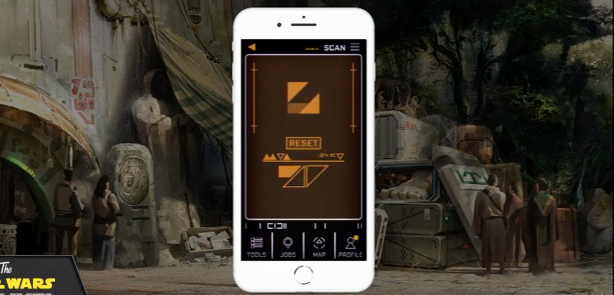 AshleyLCarter1's tweet photo. #StarWars: #GalaxysEdge visitors can use the Play Disney Parks app to unlock other interactive features in the land. You can use the app to hack into droids, translate wording on buildings and scan cargo crates located throughout the land. #StarWarsCelebration #SWCC https://t.co/Qk4PdA82gH