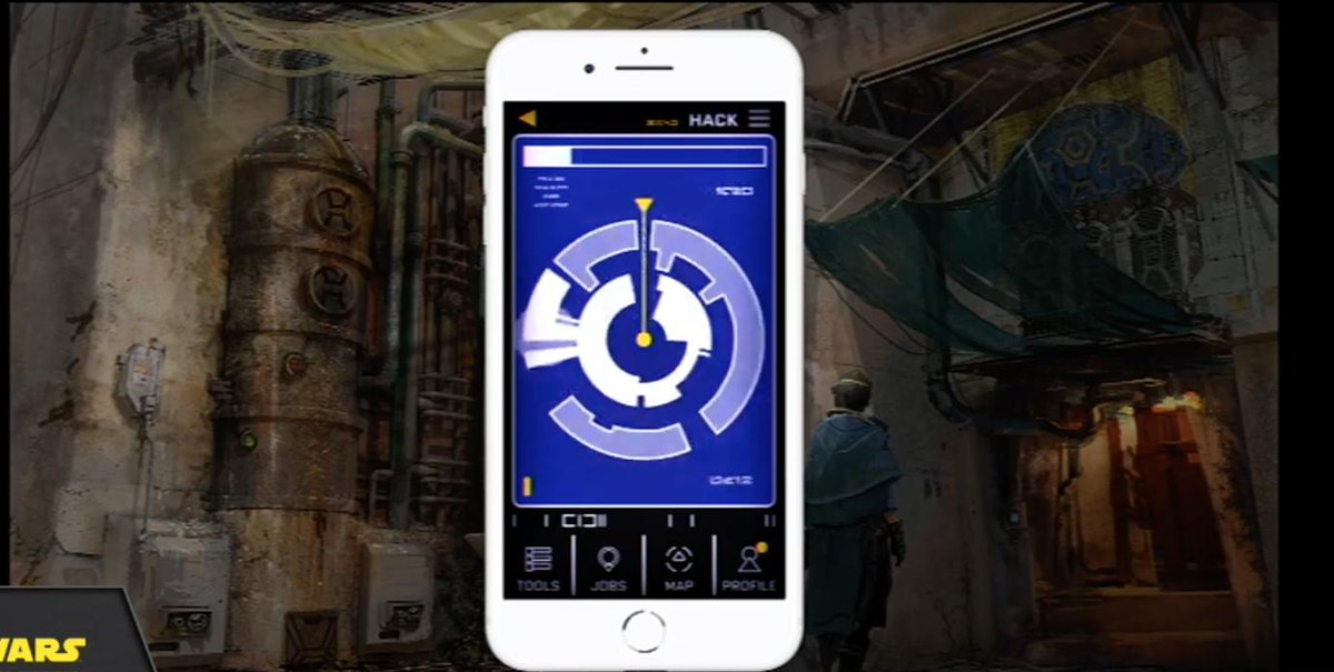 AshleyLCarter1's tweet photo. #StarWars: #GalaxysEdge visitors can use the Play Disney Parks app to unlock other interactive features in the land. You can use the app to hack into droids, translate wording on buildings and scan cargo crates located throughout the land. #StarWarsCelebration #SWCC https://t.co/Qk4PdA82gH