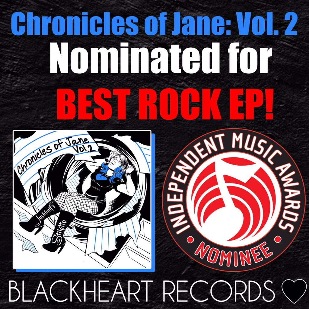 JknifeStiletto's tweet photo. We’re so honored &amp; excited that Chronicles of Jane: Vol. 2 is nominated for Best Rock EP by the #IndependentMusicAwards!Thank you all for your support, this is so freakin awesome! Special thanks to @betamaxartist &amp; @BeccaTR for making our vision come to life! #blackheartrecords https://t.co/Cg45gtgjWM