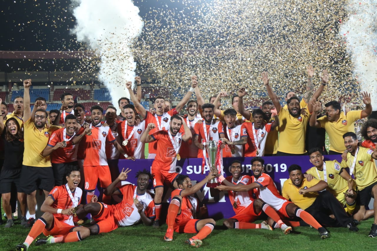 FC Goa players celebrate after winning the 2019 Super Cup