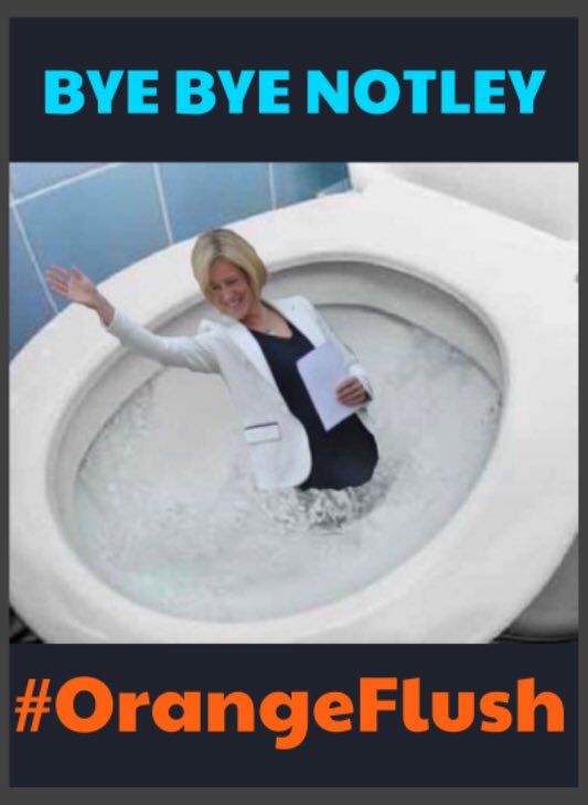 mcfargey's tweet photo. Wave bye to the sewer rats! #OrangeFlush #ableg #abvote #NotleyIsDone #NotleyCountdown https://t.co/BeORLEKz4L