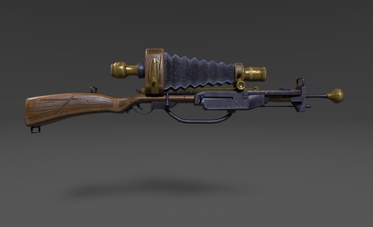 Abadiddly's tweet photo. Ho boy, it's been a long time since I've posted anything art related! I wanted to improve my modelling and Substance Painter skills, so I re-created this wonderful concept by @NickDCarver ! Hopefully more art coming soon :) #screenshotsaturday #gamedev #gameart #BeGentle https://t.co/bCaPCj6MWJ