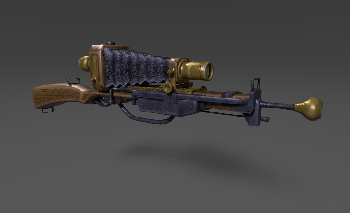 Abadiddly's tweet photo. Ho boy, it's been a long time since I've posted anything art related! I wanted to improve my modelling and Substance Painter skills, so I re-created this wonderful concept by @NickDCarver ! Hopefully more art coming soon :) #screenshotsaturday #gamedev #gameart #BeGentle https://t.co/bCaPCj6MWJ