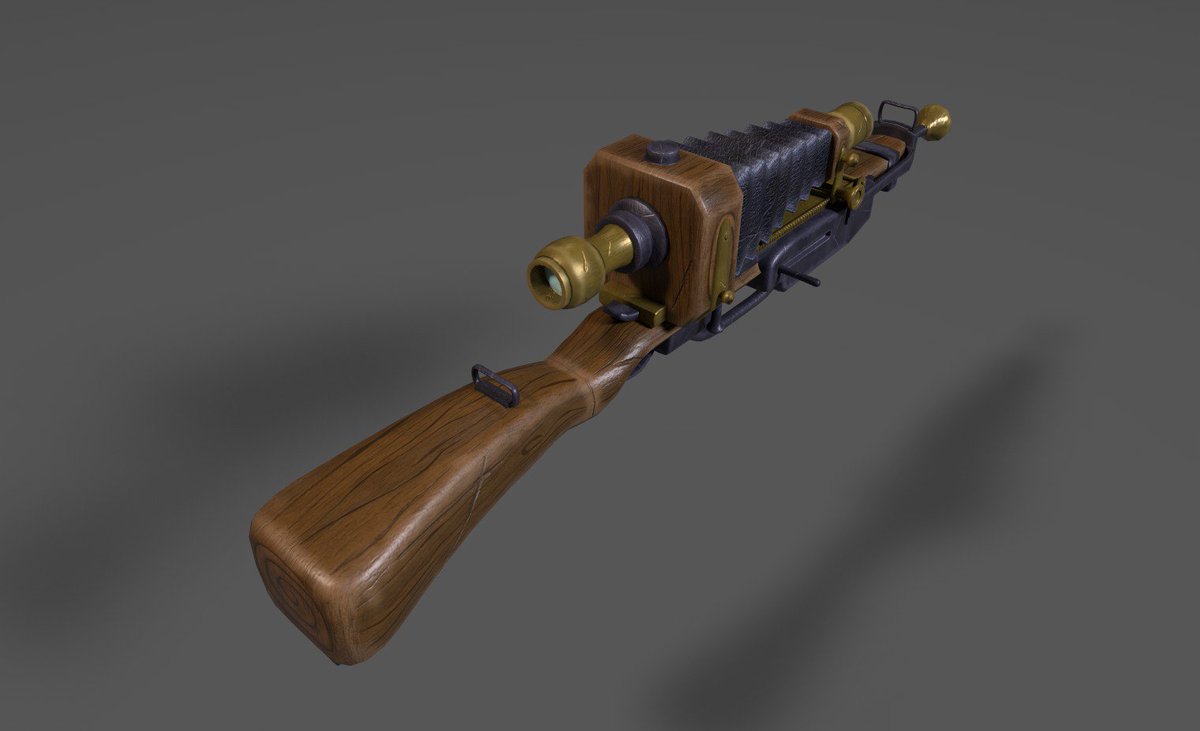 Abadiddly's tweet photo. Ho boy, it's been a long time since I've posted anything art related! I wanted to improve my modelling and Substance Painter skills, so I re-created this wonderful concept by @NickDCarver ! Hopefully more art coming soon :) #screenshotsaturday #gamedev #gameart #BeGentle https://t.co/bCaPCj6MWJ