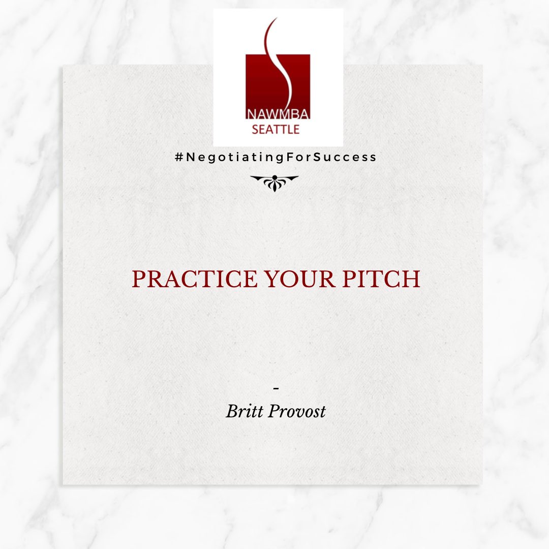 NAWMBASeattle's tweet photo. #NAWMBASeattle #NegotiatingForSuccess
Today’s quote comes from our @BrittProvost about that we have to keep practicing all the time our elevator negotiation pitch.
You don’t know when the opportunity will show up and you need to be ready for it.
••
What’s your pitch? https://t.co/B5CcsOqqeT