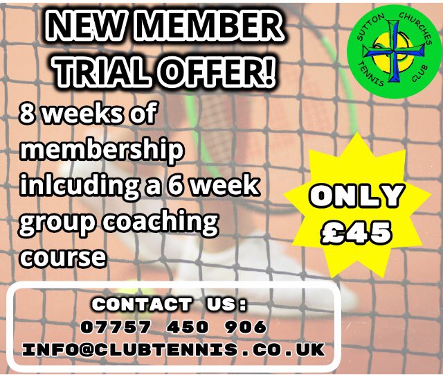 SuttonChTennis's tweet photo. Thanks to everyone who came along to our open day today, we hope to see you back soon, maybe at our new members course on Tuesday, it’s free if you sign up to our £45 trial membership offer. email info@clubtennis.co.uk for details #tenniscoaching #getintotennis #tuesdaytennis https://t.co/vvc66Oo2aD