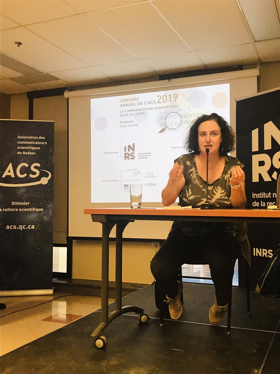 ACS_Qc's tweet photo. « À Déclic, on ‘’vaccine’’ les chercheurs en les amenant devant le public et en les immunisant contre le stress » - Valérie Borde, journaliste, directrice et fondatrice du @CentreDeclic #CONGRESACS 2019 #chercheurs #communication #scicomm https://t.co/85zp5LjKBL
