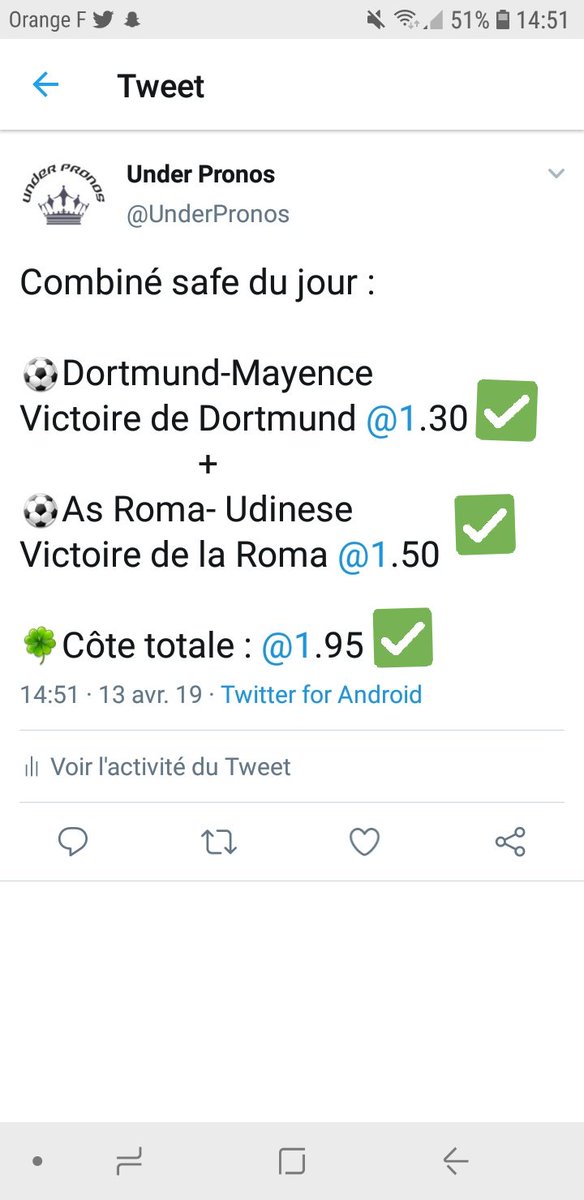 UnderPronos's tweet image. On valide le Combiné safe de la journée la team : ✔