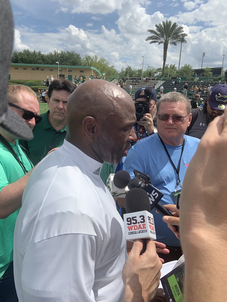 957WDAE's tweet photo. Coach Charlie Strong meets with the media after the #USFSpringGame.  #USF https://t.co/4aaw2HJHMU