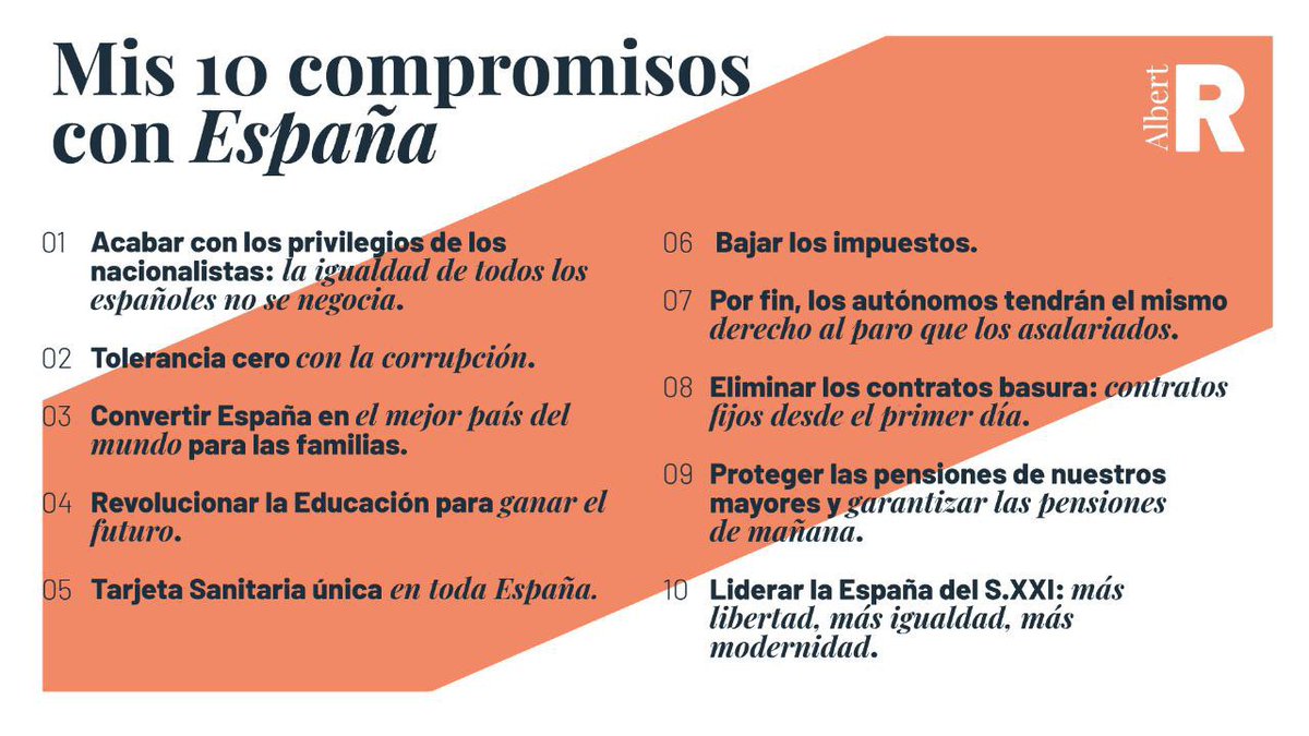Estos son los 🔟 #CompromisosPorEspaña de <a href="/Albert_Rivera/">Albert Rivera</a> para el próximo #28A #VamosCiudadanos