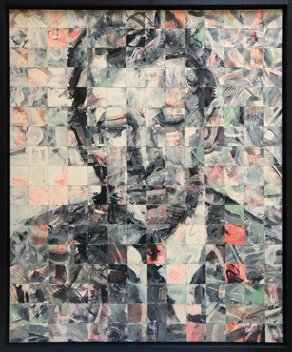 Eén van mijn laatsten. Mozaïek van willekeurig beschilderde tegeltjes van 4x4cm. #mosaic #notapainting 67x57cm.