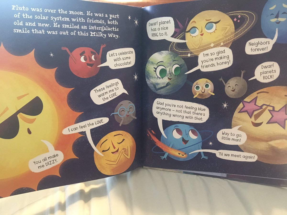 Mel_Cutts's tweet photo. Can you believe it’s been 13 years since Pluto was demoted as a planet? 😱I loved that this book explained WHY he got demoted! We also found a ton of speech bubbles in the book @tschroeder7000. You’re shining star kept pointing them out to me :) #plutobelongs #AplaceforPluto https://t.co/8NXW4WjzhV