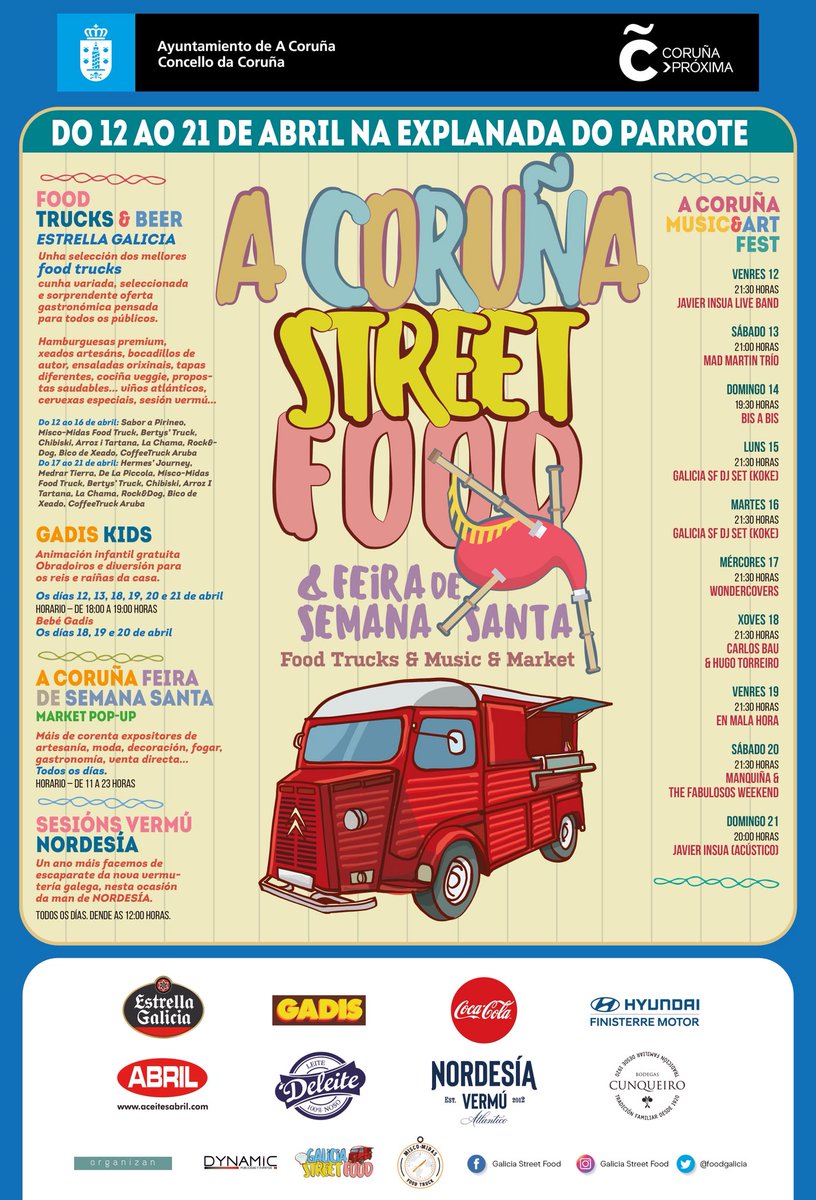 Nueva temporada, nuevo perfil y nuevo evento en #ACoruña 

#ACoruñaStreetFood
Del 12 al 21 de abril