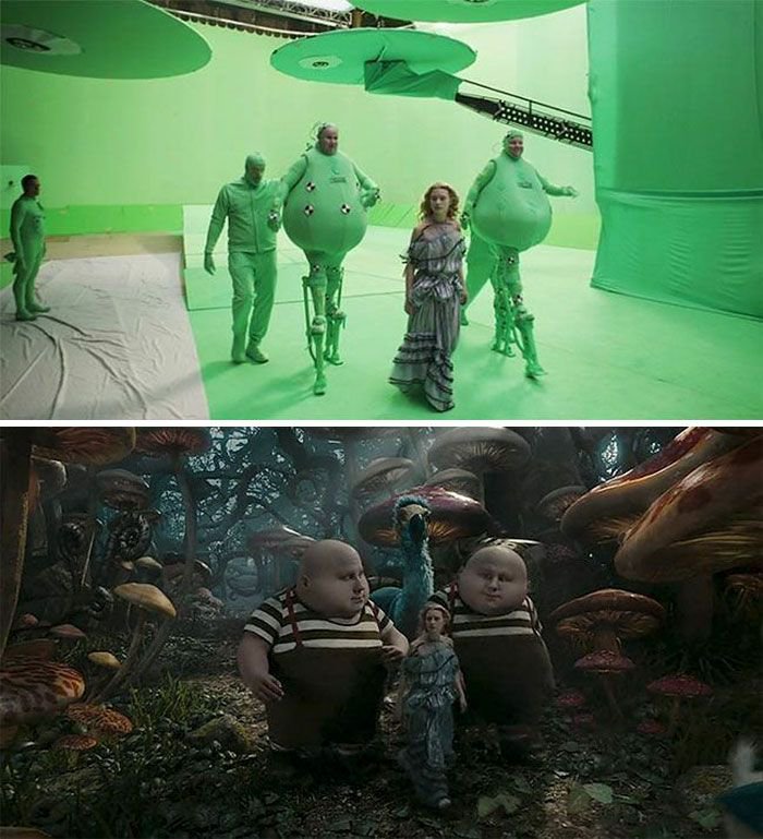 يتم إنتاج مُعظم الأفلام التي يُعتقد أنه تم تصويرها في مواقع خلابة في أستوديوهات باستخدام تقنية CGI (الصور المنشأة بالحاسوب)،