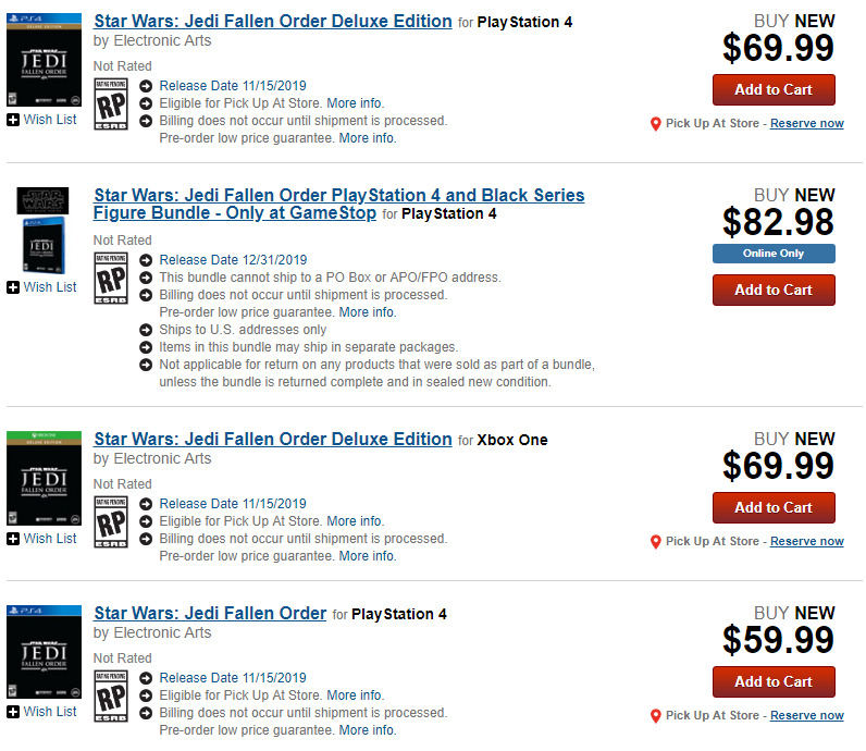 jedi fallen order pre order gamestop