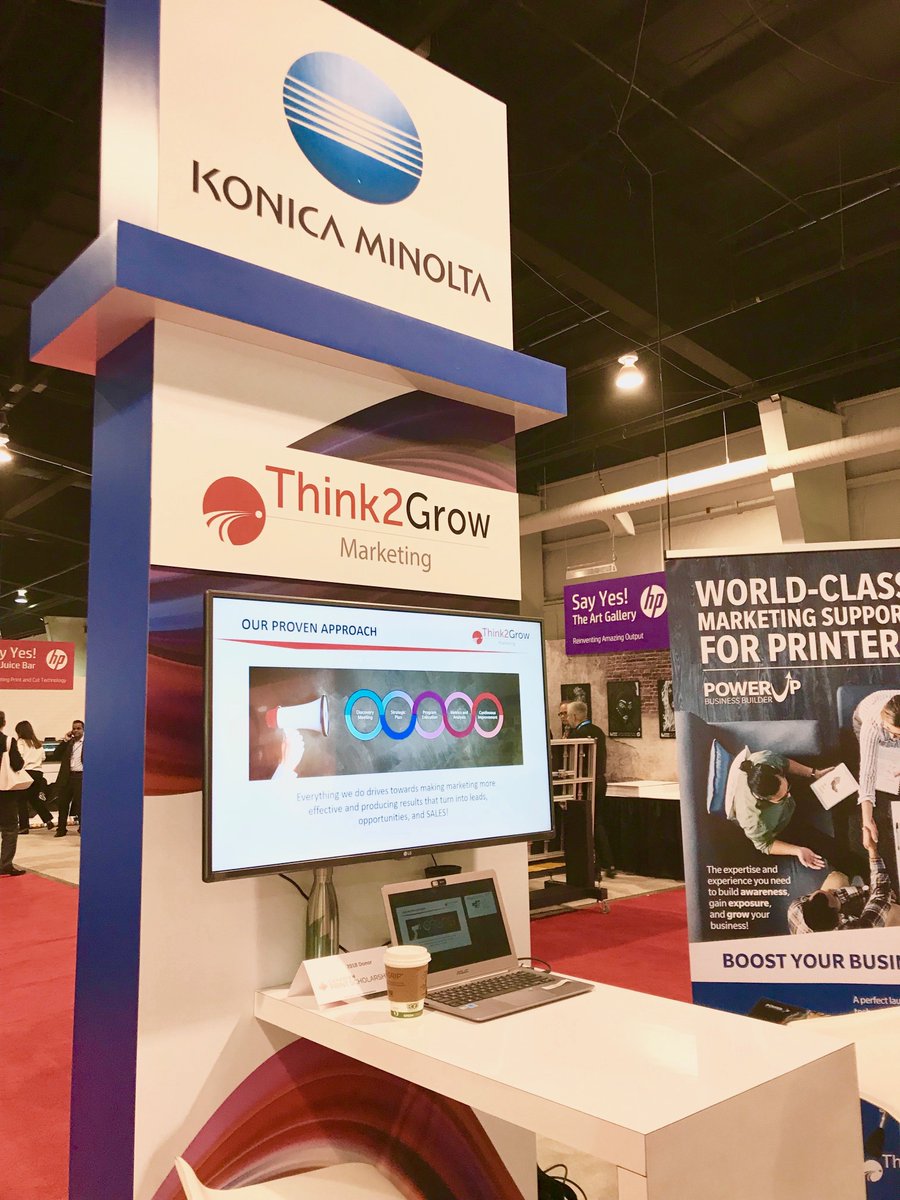 Think2Grow's tweet photo. Think2Grow had a fantastic time at #GraphicsCanada2019 with our friends at Konica Minolta! We really enjoyed discussing how we can help clients maximize their #print business! See you at the next show! https://t.co/YcuoOUk83H