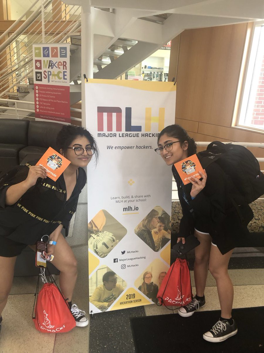MLHacks's tweet photo. @srnittoor and @milaarasu are stoked to see @stickermule here at #PackHacks2019 https://t.co/AL4ZFG2CDf