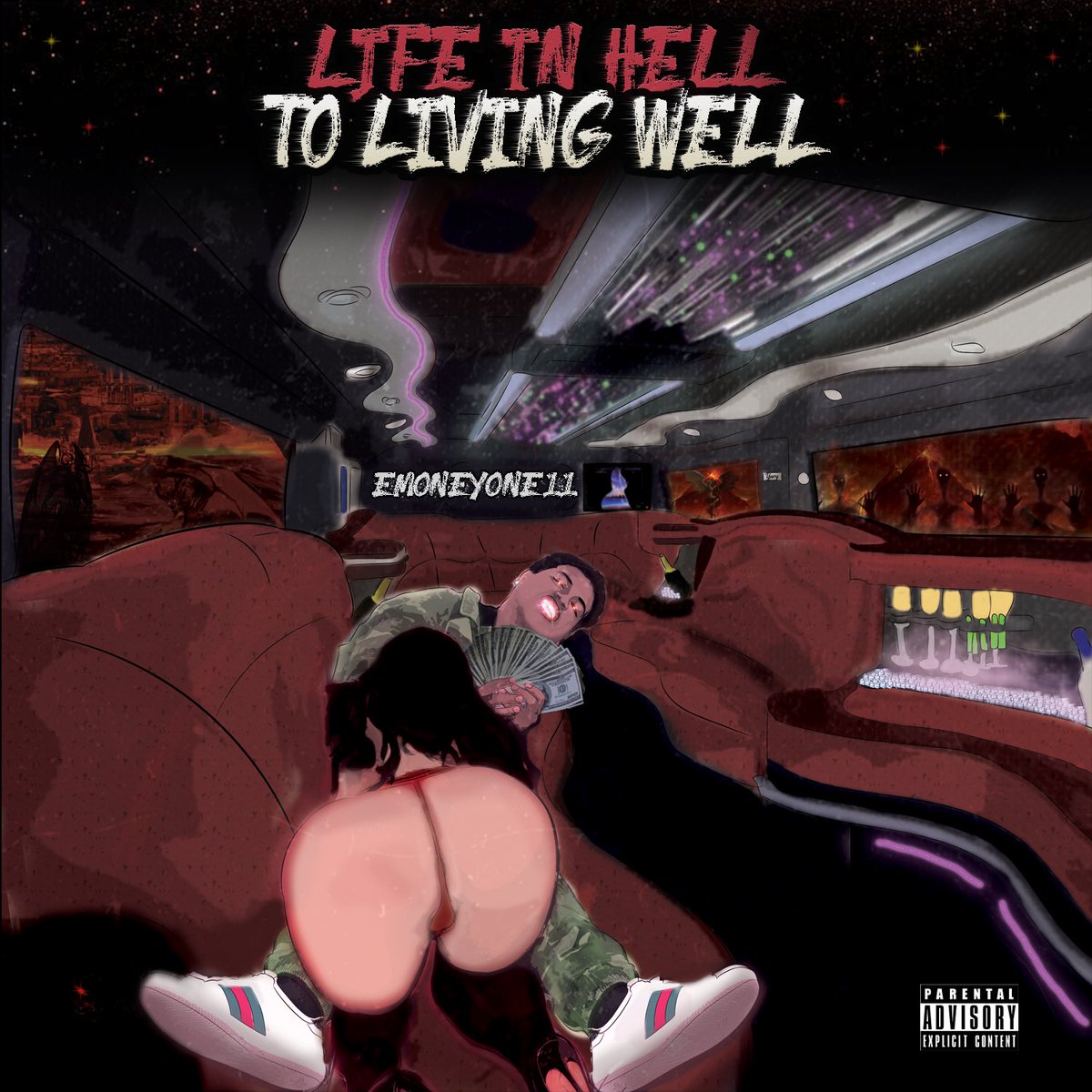 EMoneyONE11's tweet photo. “LIFE IN HELL TO LIVIN WELL” 

100 RETWEETS AND I’LL DROP THE MIXTAPE! 😈🔥 10 SONGS OF REAL SPILL &amp; YA FAVORITE RAPPER MIGHT BE ON IT 🤮🤫
(Cover art by @Yuicyy) https://t.co/27uGnLWfuZ